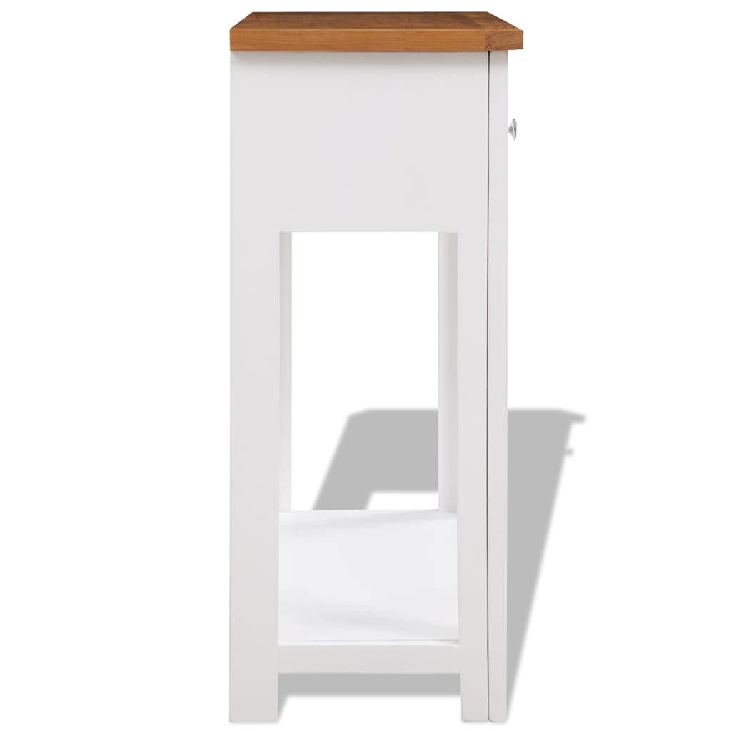 Solid Oak Wood Console Table with Two Drawers and Shelf R866829