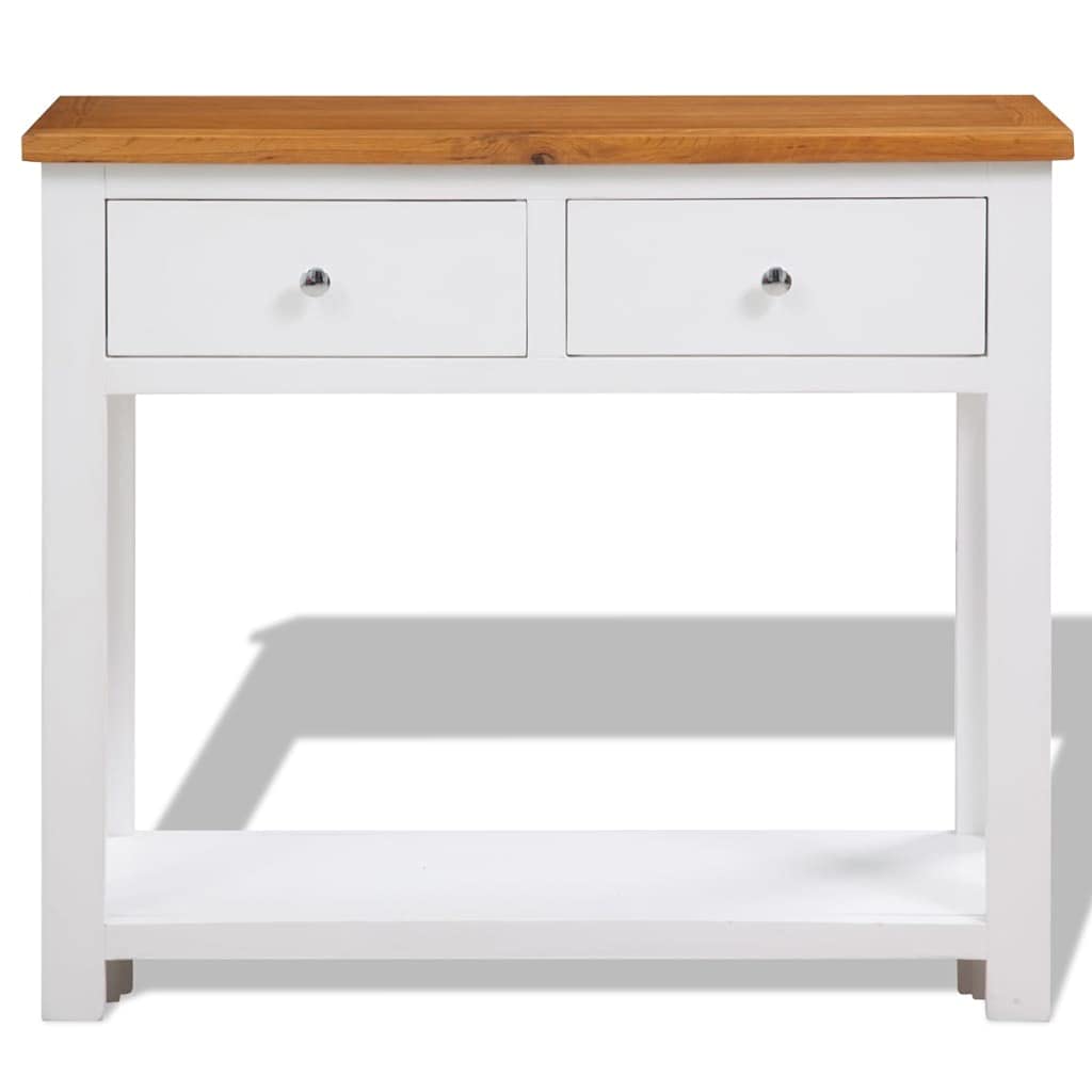 Solid Oak Wood Console Table with Two Drawers and Shelf R866829