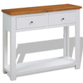 Solid Oak Wood Console Table with Two Drawers and Shelf R866829