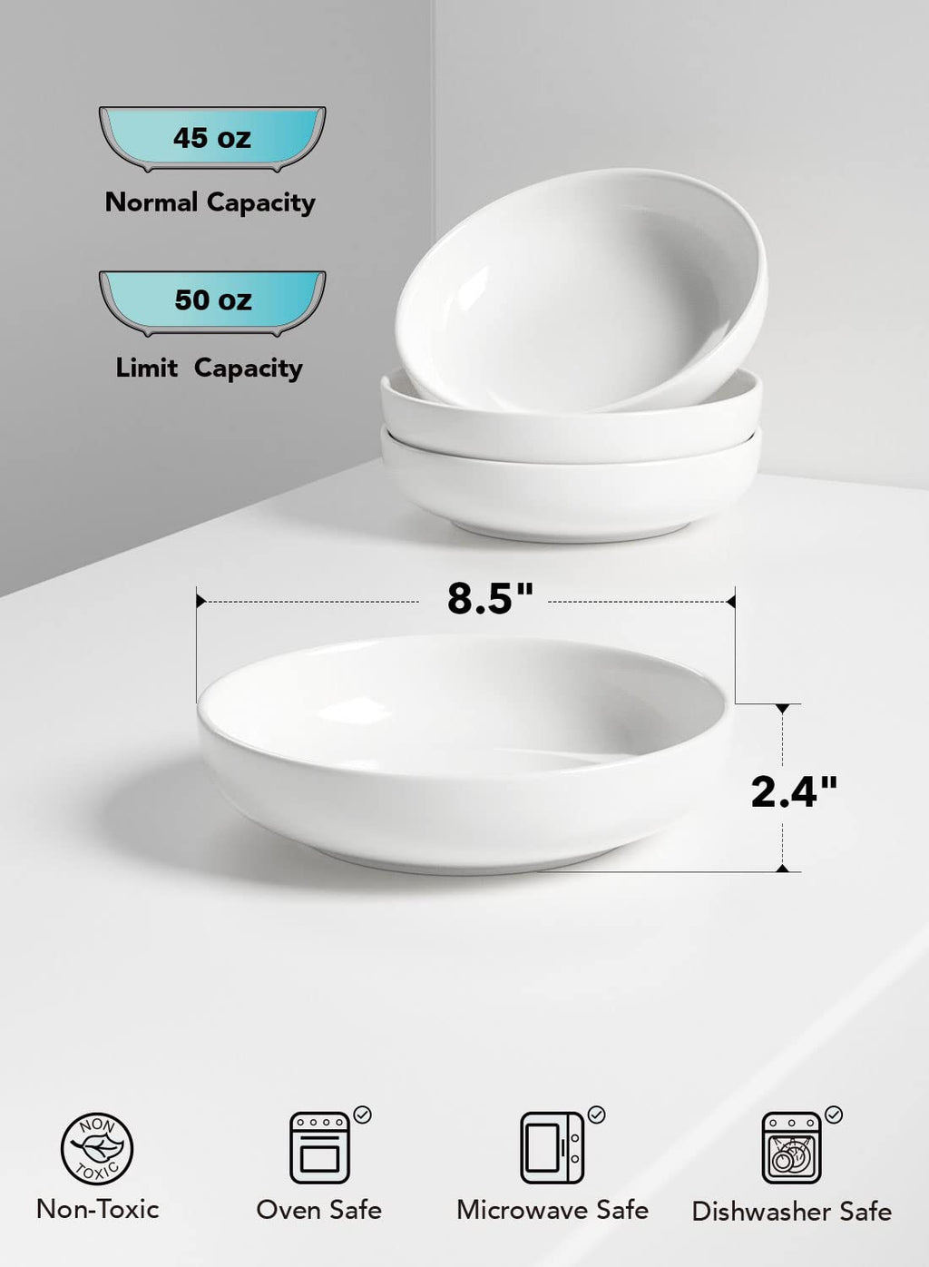 45 oz White Pasta Bowls Set of 4 U414818