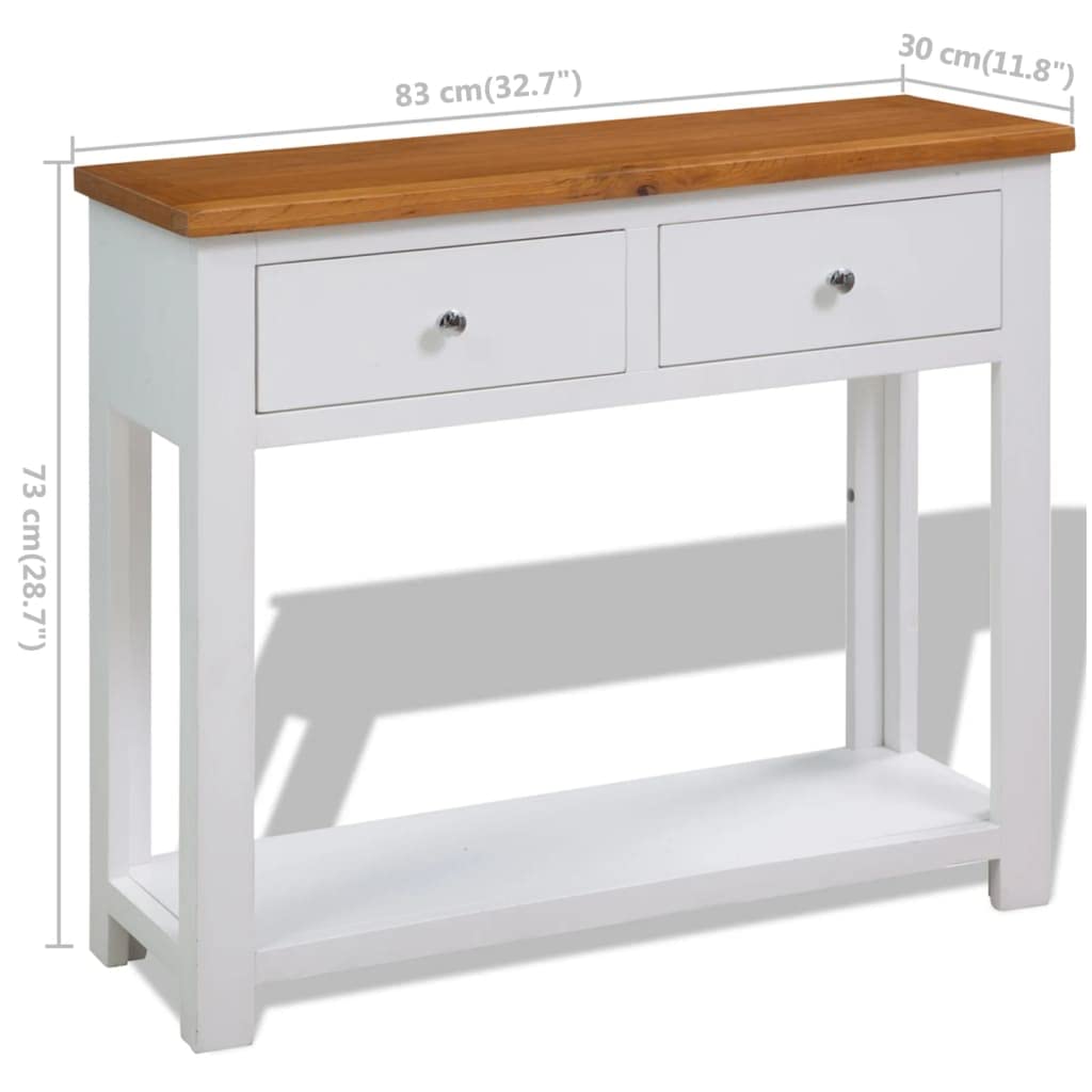 Solid Oak Wood Console Table with Two Drawers and Shelf R866829