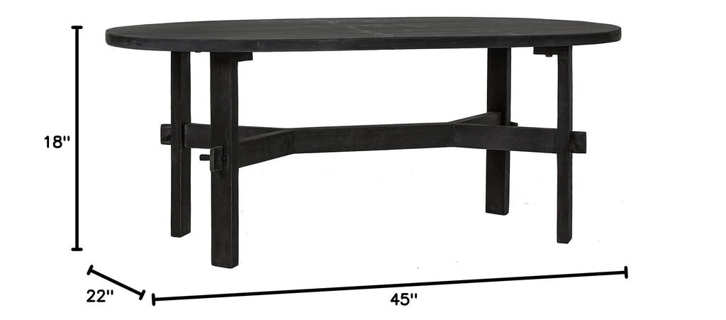 Black Oval Solid Acacia Wood Coffee Table O991456