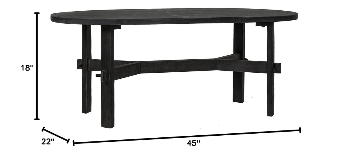 Black Oval Solid Acacia Wood Coffee Table O991456