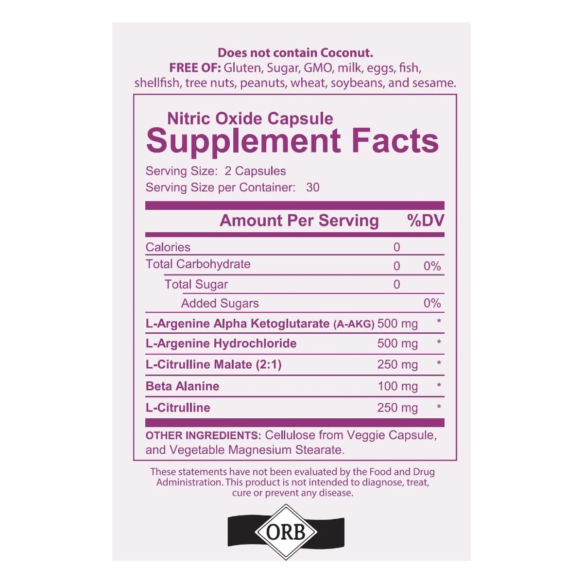 Nitric Oxide Capsules L Arginine L Citrulline 60 Count Y7481