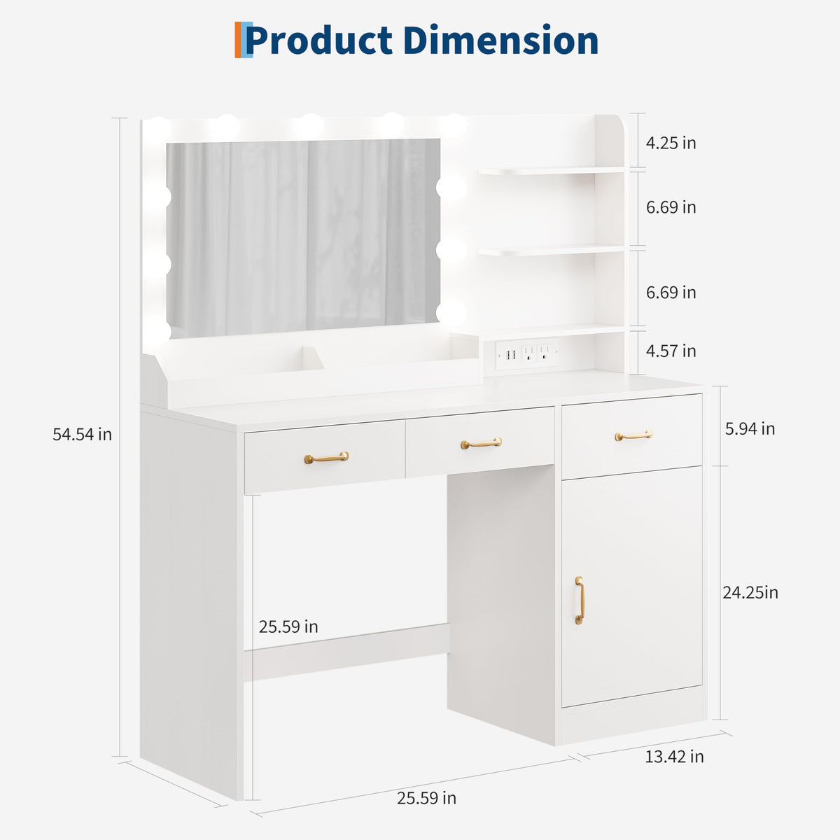 White Vanity Desk with Mirror and Lights M20253