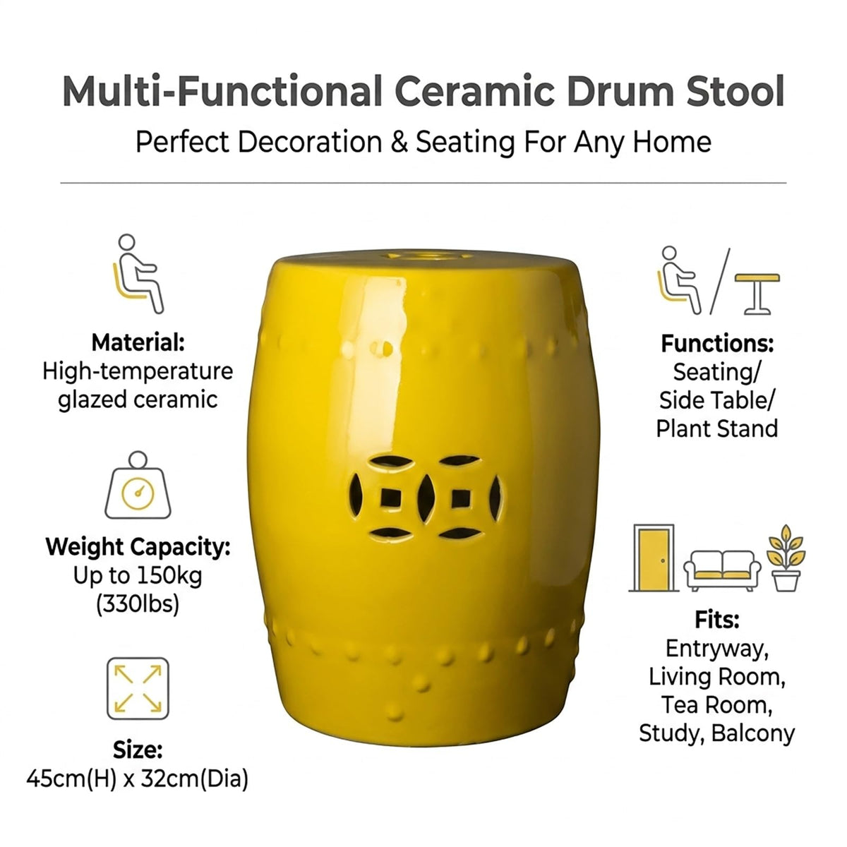 Teal Ceramic Garden Stool Y832612