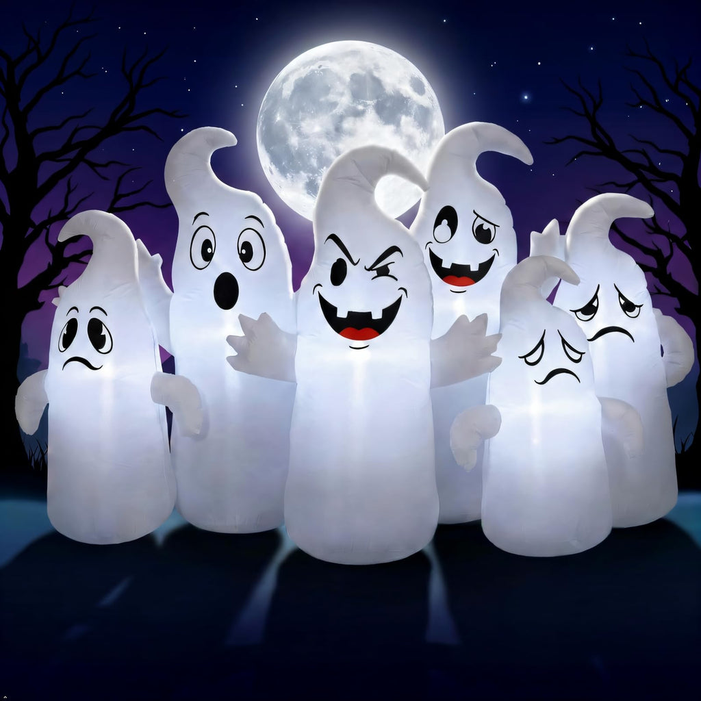 8FT Long Halloween Inflatable 6 Cute Ghosts LED Yard Decoration T988