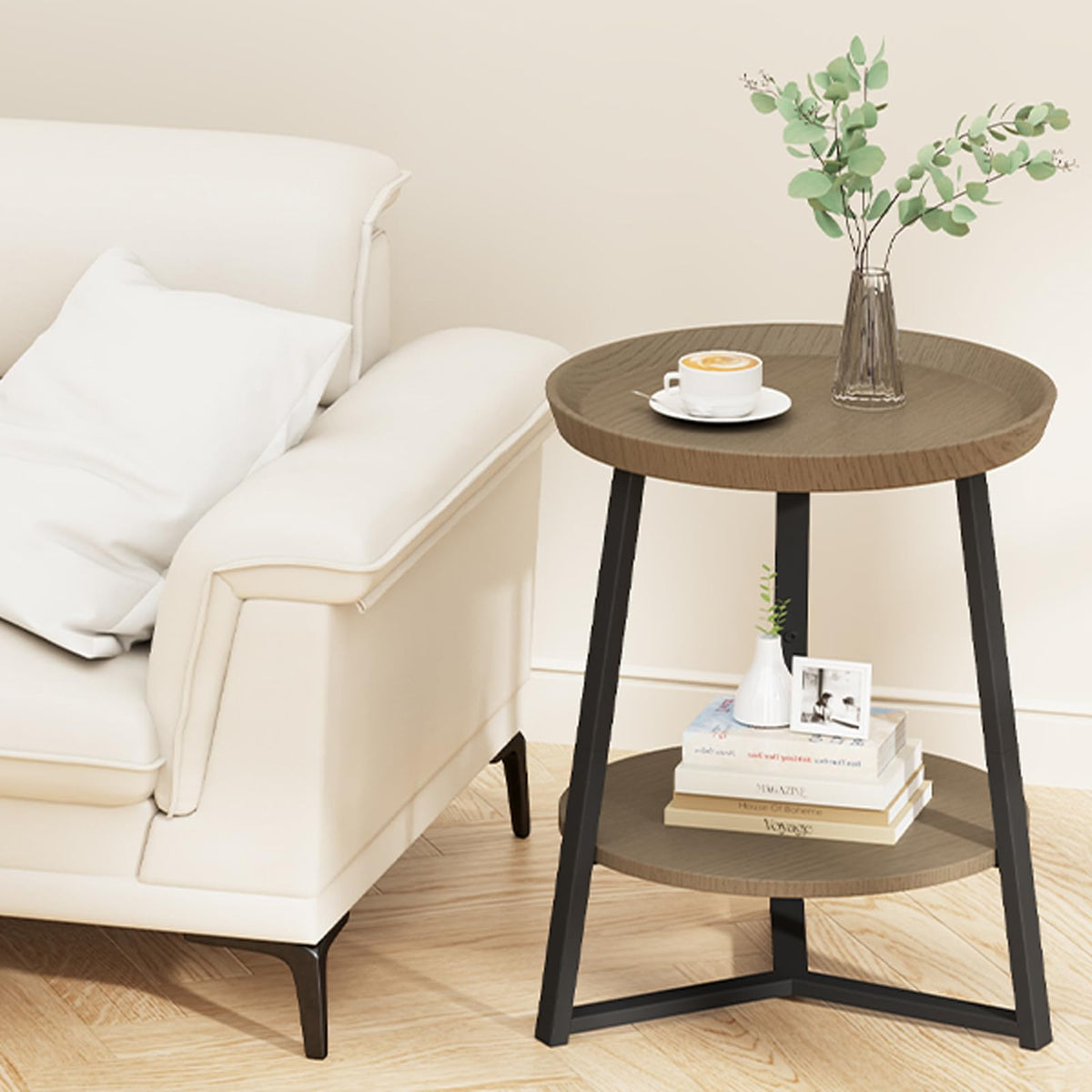 Round 2 Tier End Table with Storage Shelf K7371