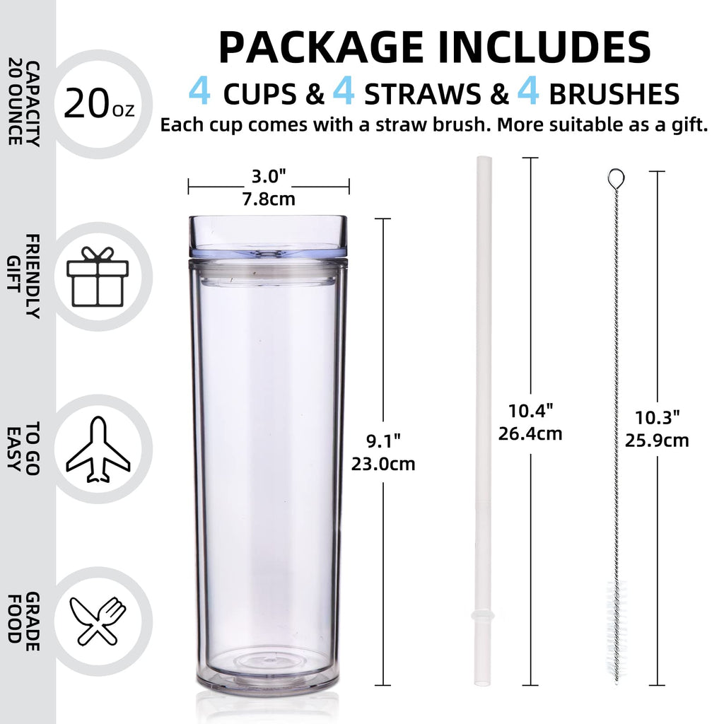 20oz Double Wall Plastic Tumbler with Lid and Straw E71162