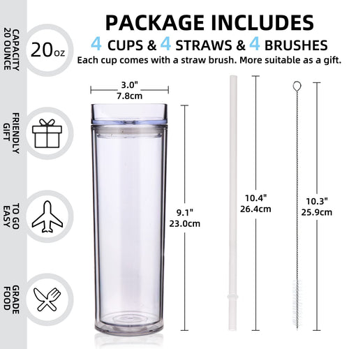 20oz Double Wall Plastic Tumbler with Lid and Straw E71162