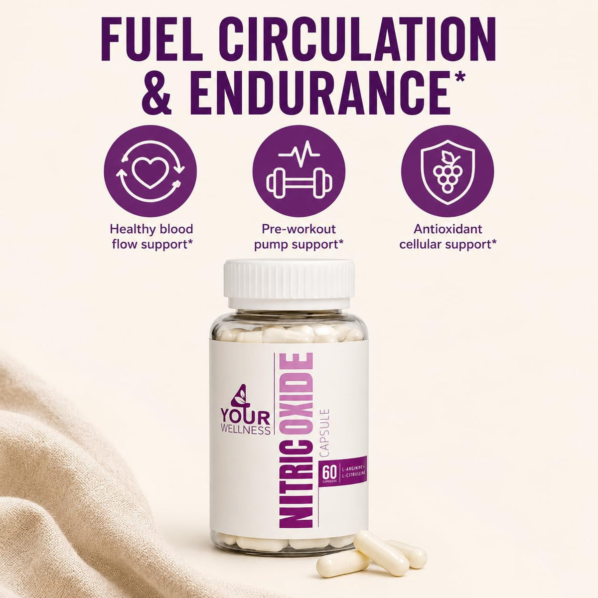 Nitric Oxide Capsules L Arginine L Citrulline 60 Count Y7481