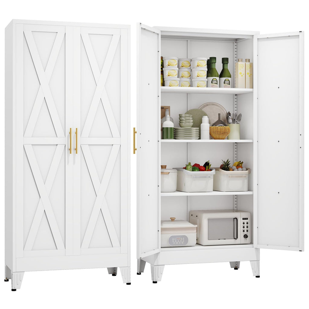 61" Metal Kitchen Pantry Storage Cabinet with 2 Doors and 3 Adjustable Shelves U812417