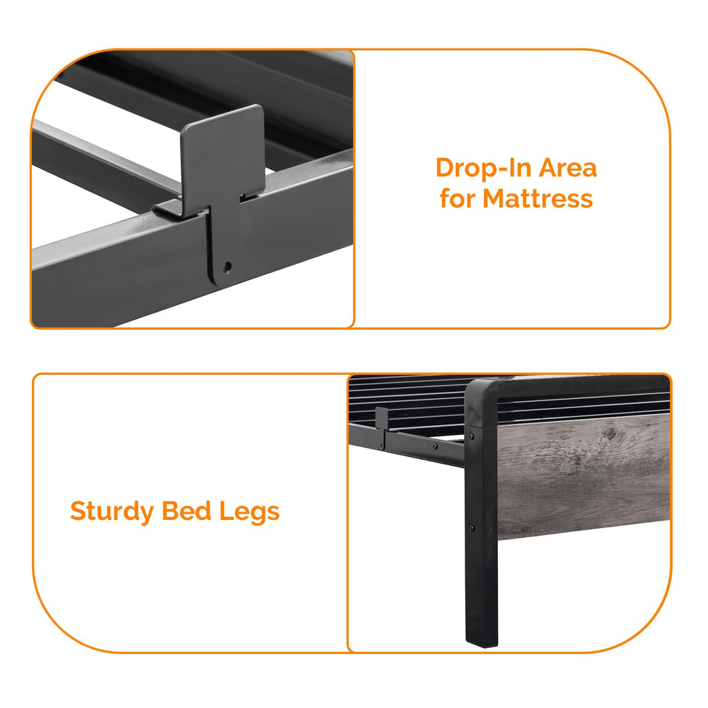 Twin Bed Frame Set of 2 with LED Headboard and USB Charging Station F739