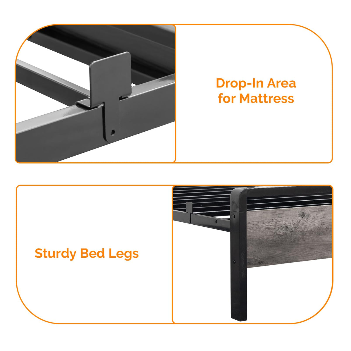 Twin Bed Frame Set of 2 with LED Headboard and USB Charging Station F739