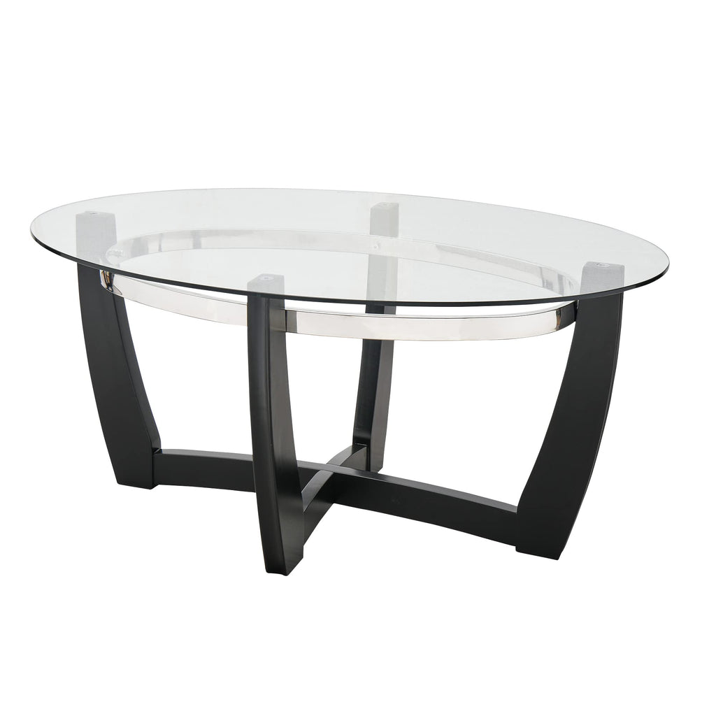 Glass Coffee Table with Solid Wood Base, 43.3''L x 29.5''W x 20.1''H B5379