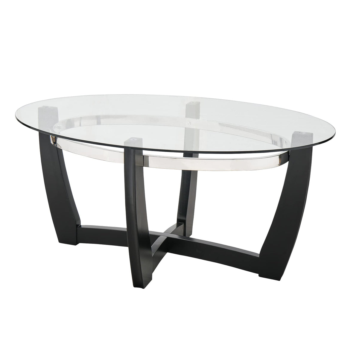 Glass Coffee Table with Solid Wood Base, 43.3''L x 29.5''W x 20.1''H B5379