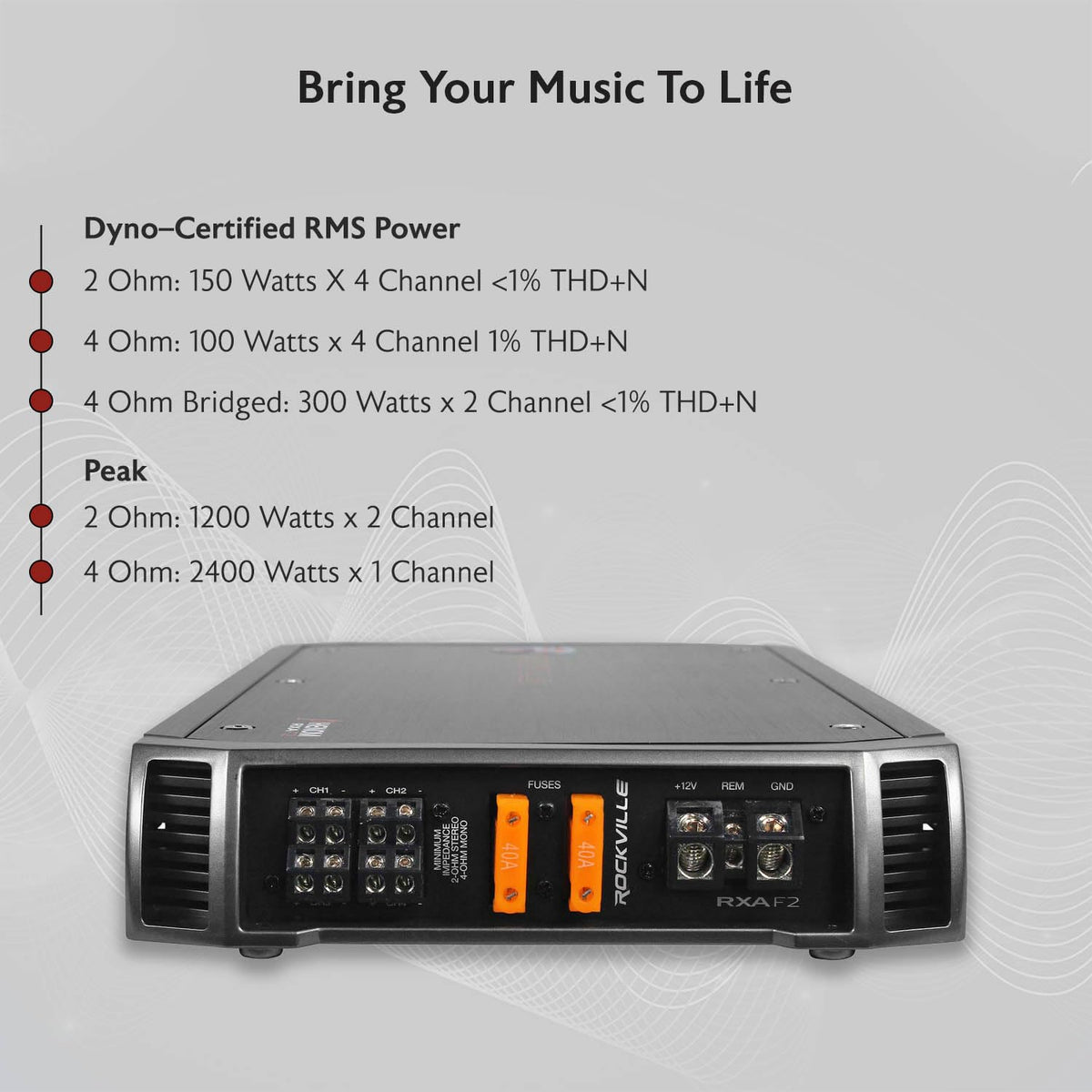 4-Channel Class A/B Car Amplifier 2400W Peak F988