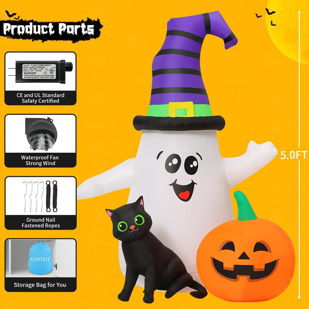5FT Inflatable Halloween Ghost with Pumpkin Yard Decoration U728