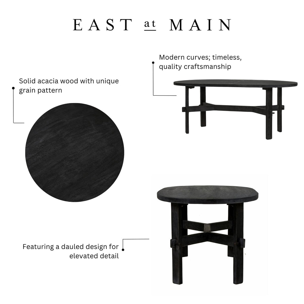Black Oval Solid Acacia Wood Coffee Table O991456