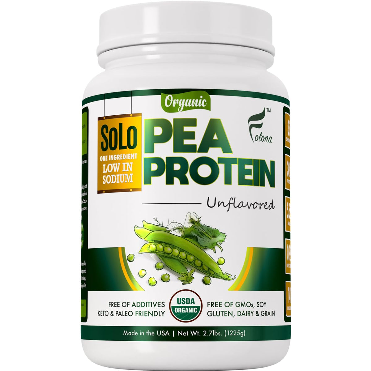 Organic Pea Protein Isolate Unflavored Vegan Protein Powder 2.7 lbs I359598