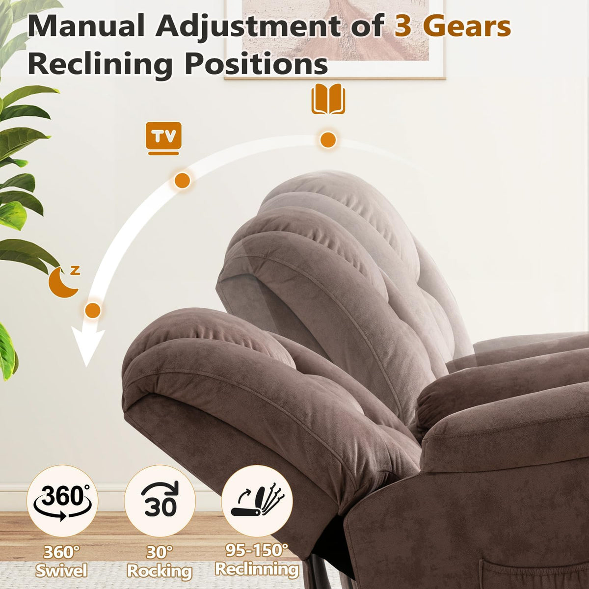 Oversized Manual Swivel Rocker Recliner Chair X976064
