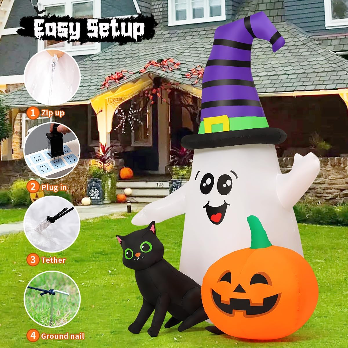 5FT Inflatable Halloween Ghost with Pumpkin Yard Decoration U728
