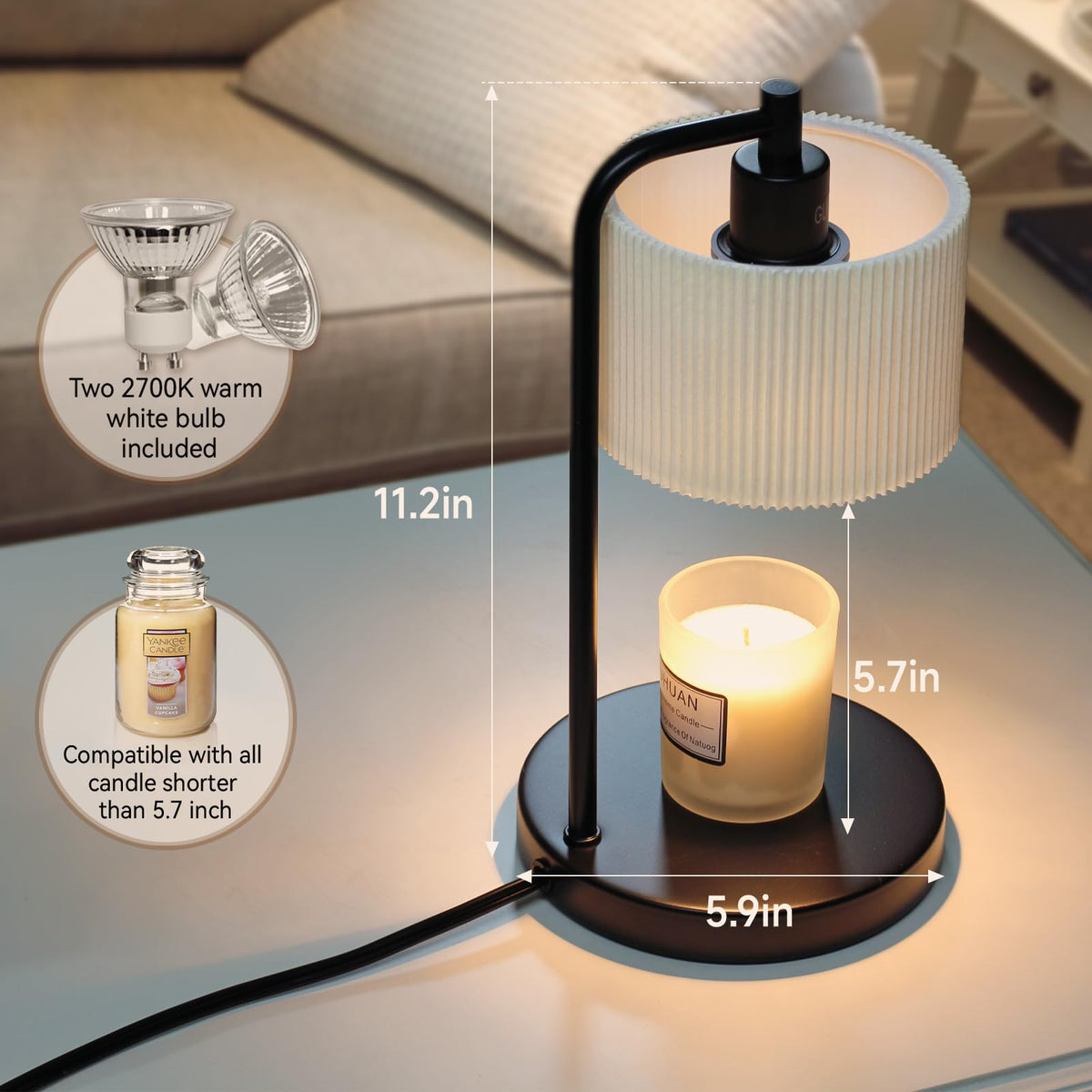 Dimmable Candle Warmer Lamp with Timer and Bulbs Black B158