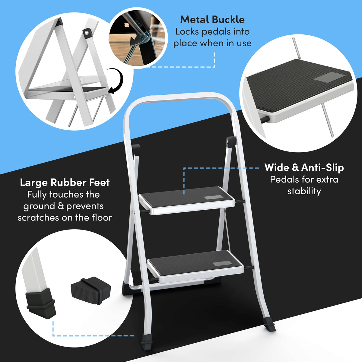 2-Step Folding Steel Ladder with Anti-Slip Platform H91816