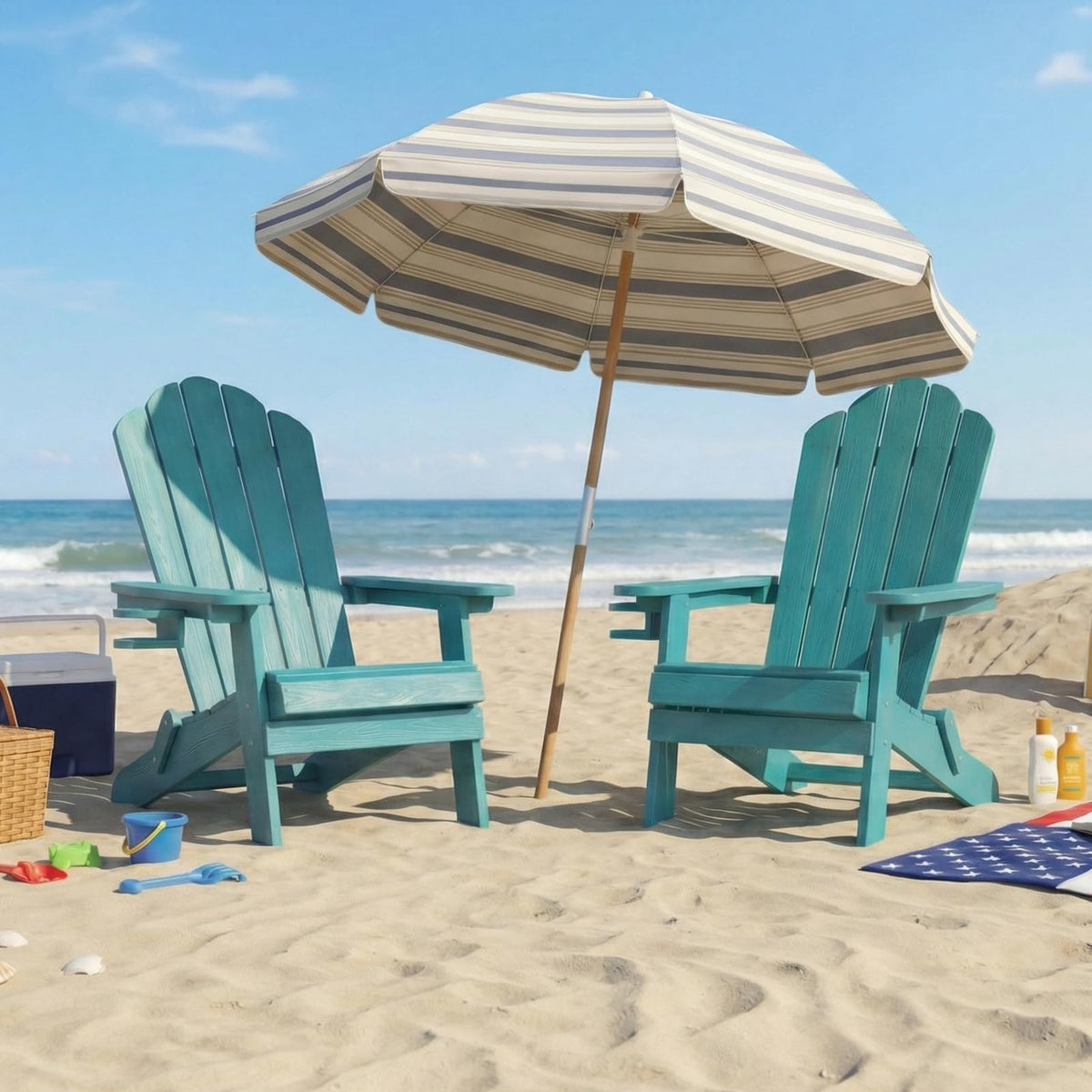 Folding Adirondack Chairs Set of 4 All-Weather Outdoor Chair with Cup Holder A4010