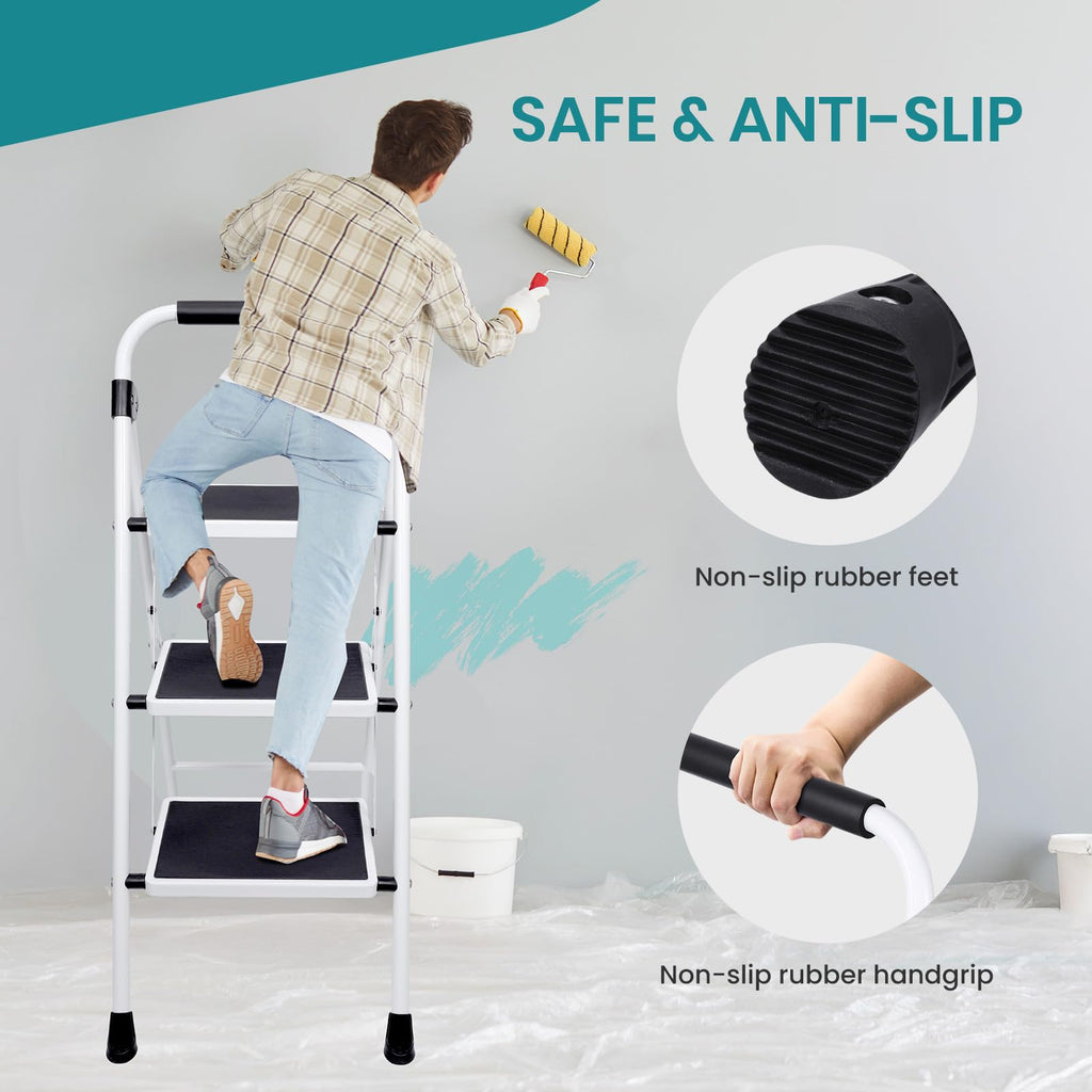 3 Step Ladder with Anti-Slip Pedal & Handrail X162