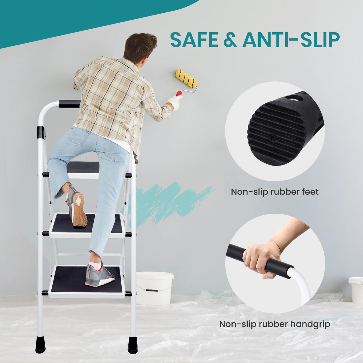 3 Step Ladder with Anti-Slip Pedal & Handrail X162