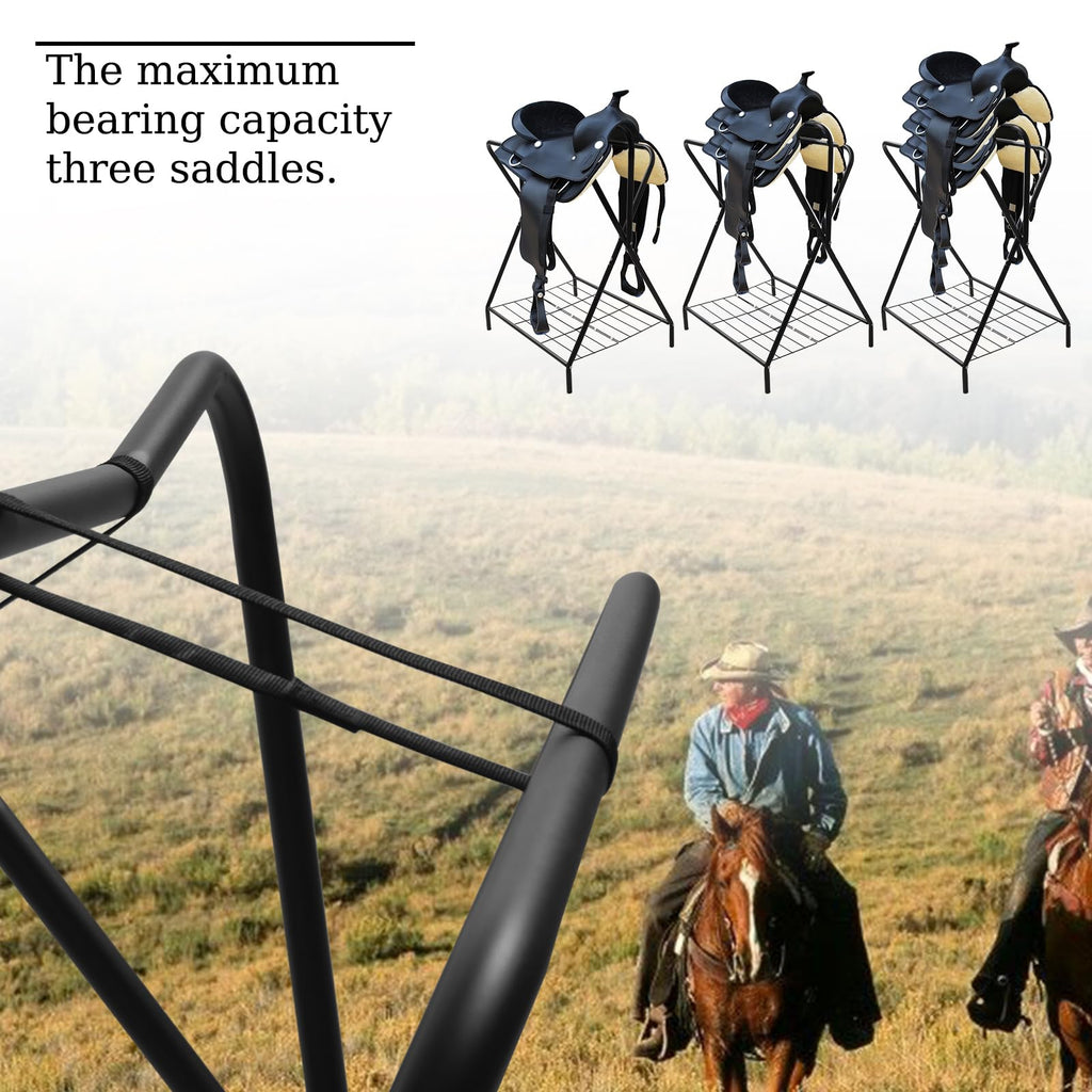 Foldable Saddle Rack with Storage Shelf, Black M656206