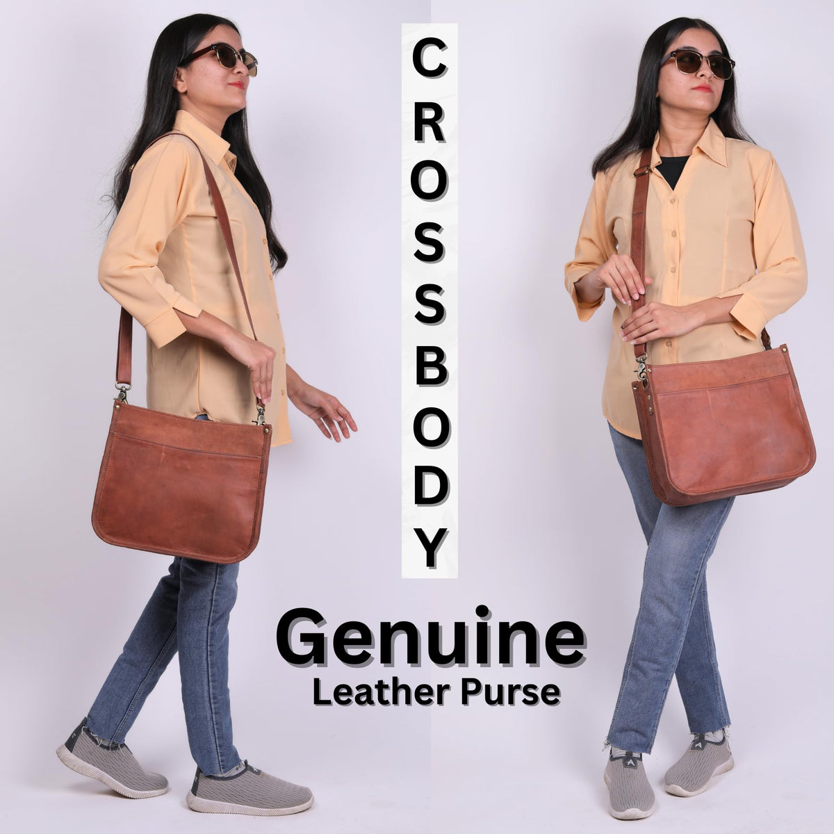 Rustic Tan Brown Leather Crossbody Purse H9424