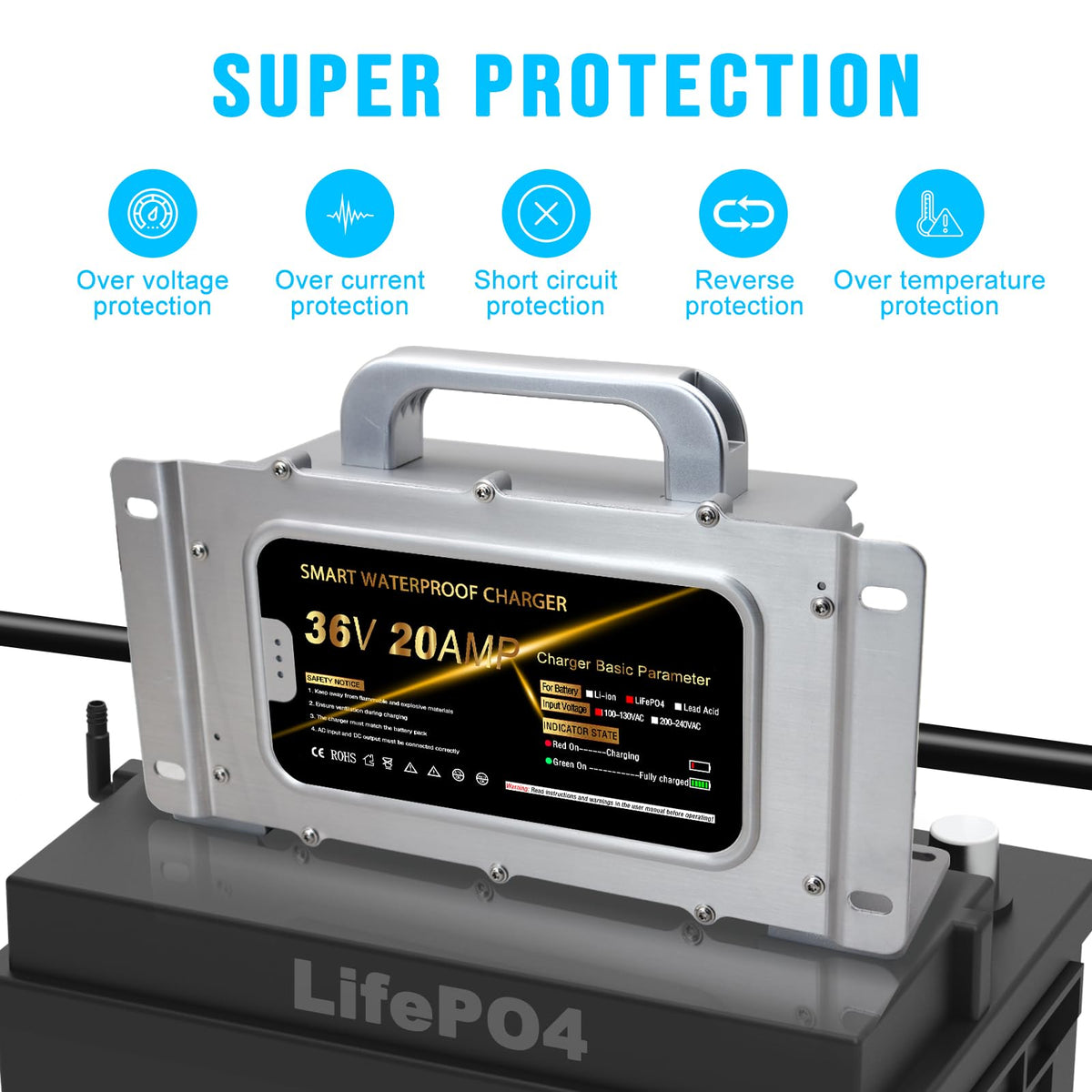 43.8V 20A Lithium Onboard Battery Charger IP67 Waterproof Smart Charger Y2638