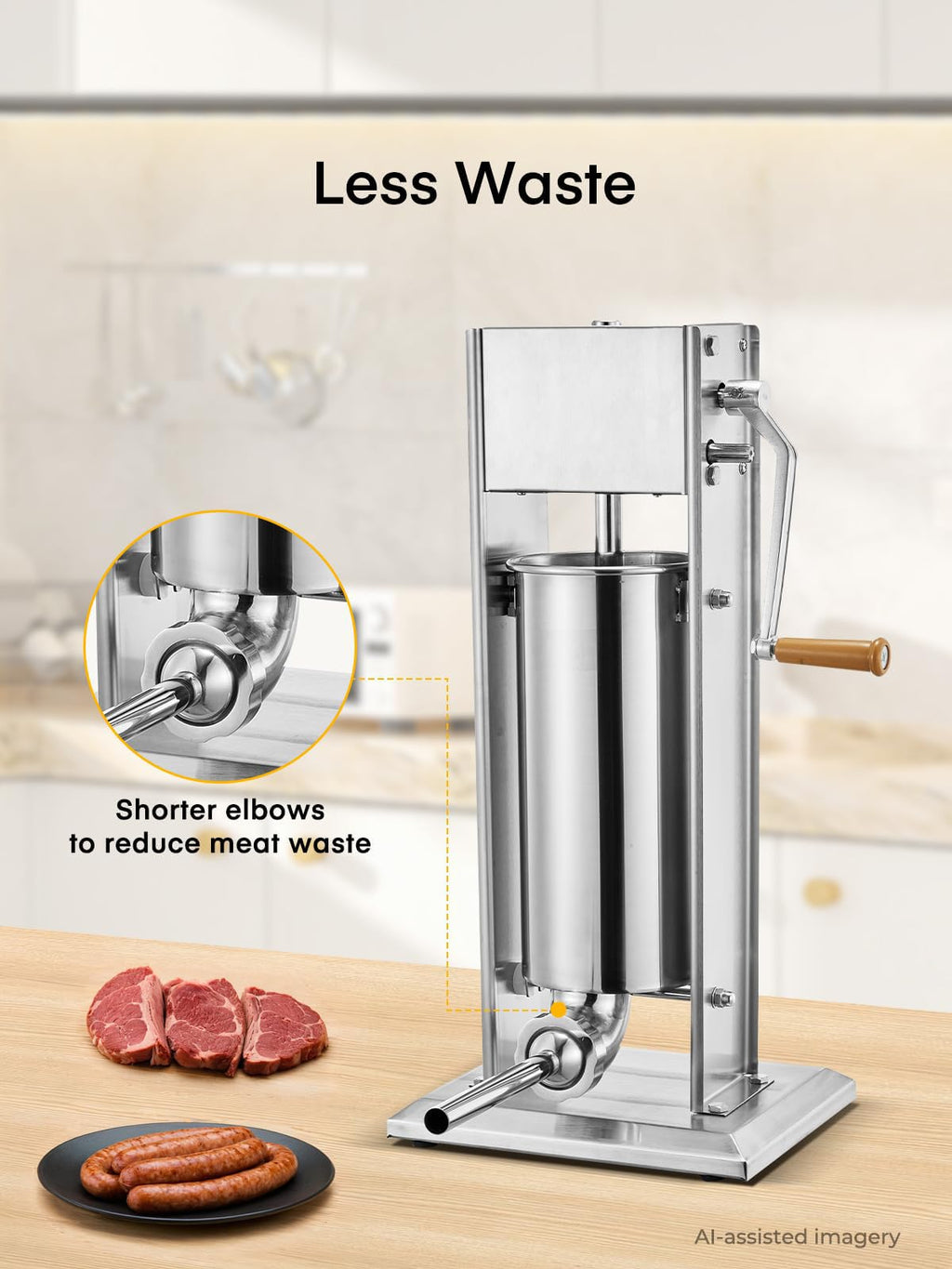 5L Stainless Steel Manual Sausage Stuffer with 4 Stuffing Tubes E142