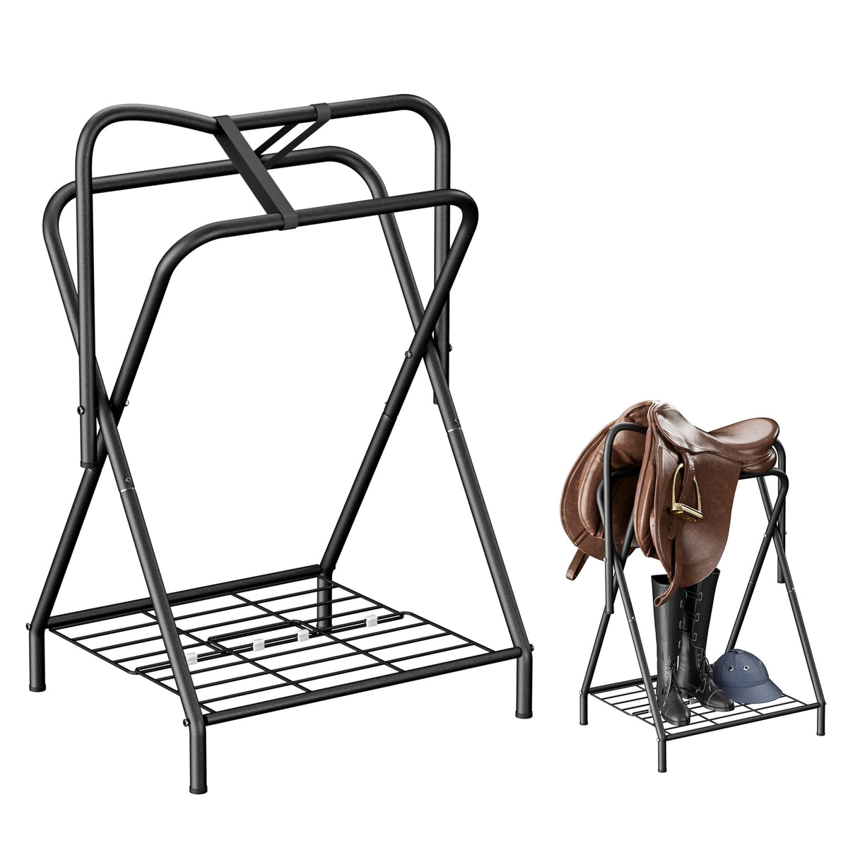 Foldable Saddle Rack with Storage Shelf, Black M656206