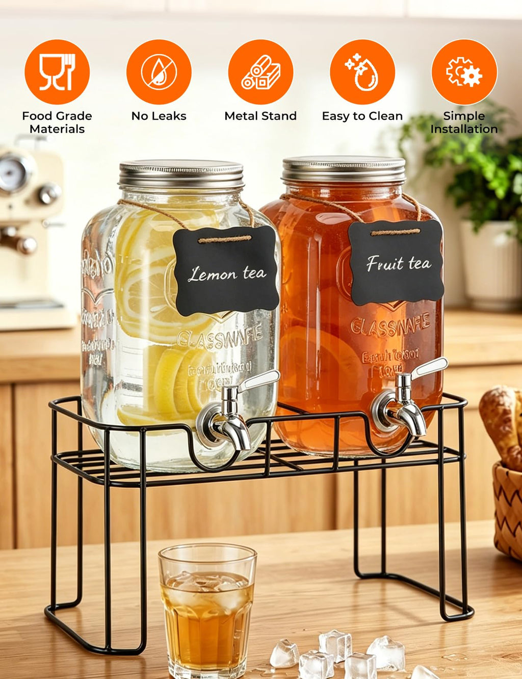 Glass Drink Dispensers 2 Pack with Stand V83443