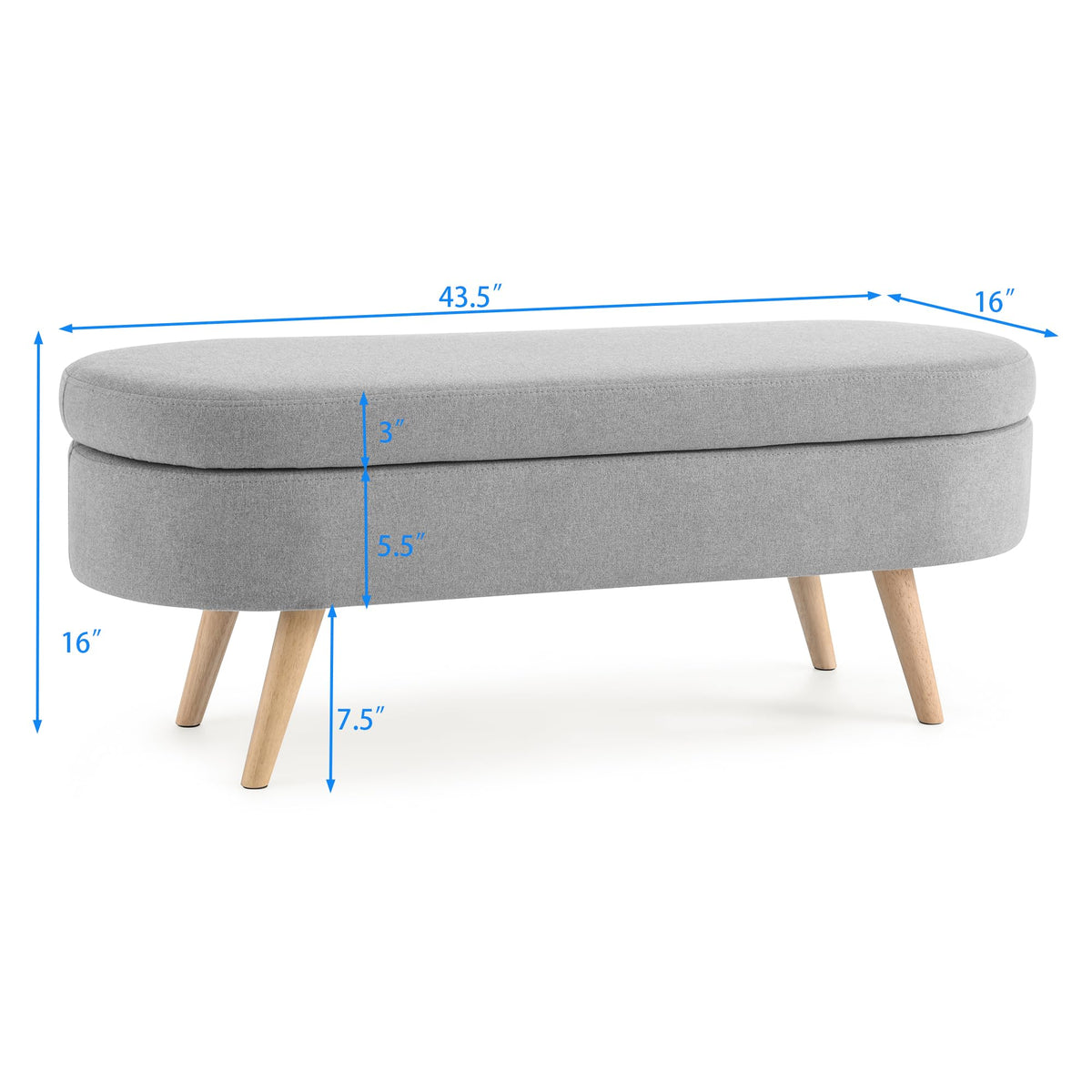 Oval Storage Bench with Linen Fabric and Rubber Wood Legs Grey E870948