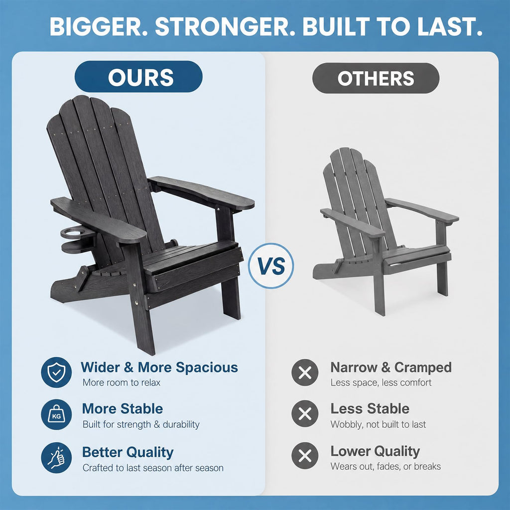 Folding Adirondack Chairs Set of 4 All-Weather Outdoor Chair with Cup Holder A4010