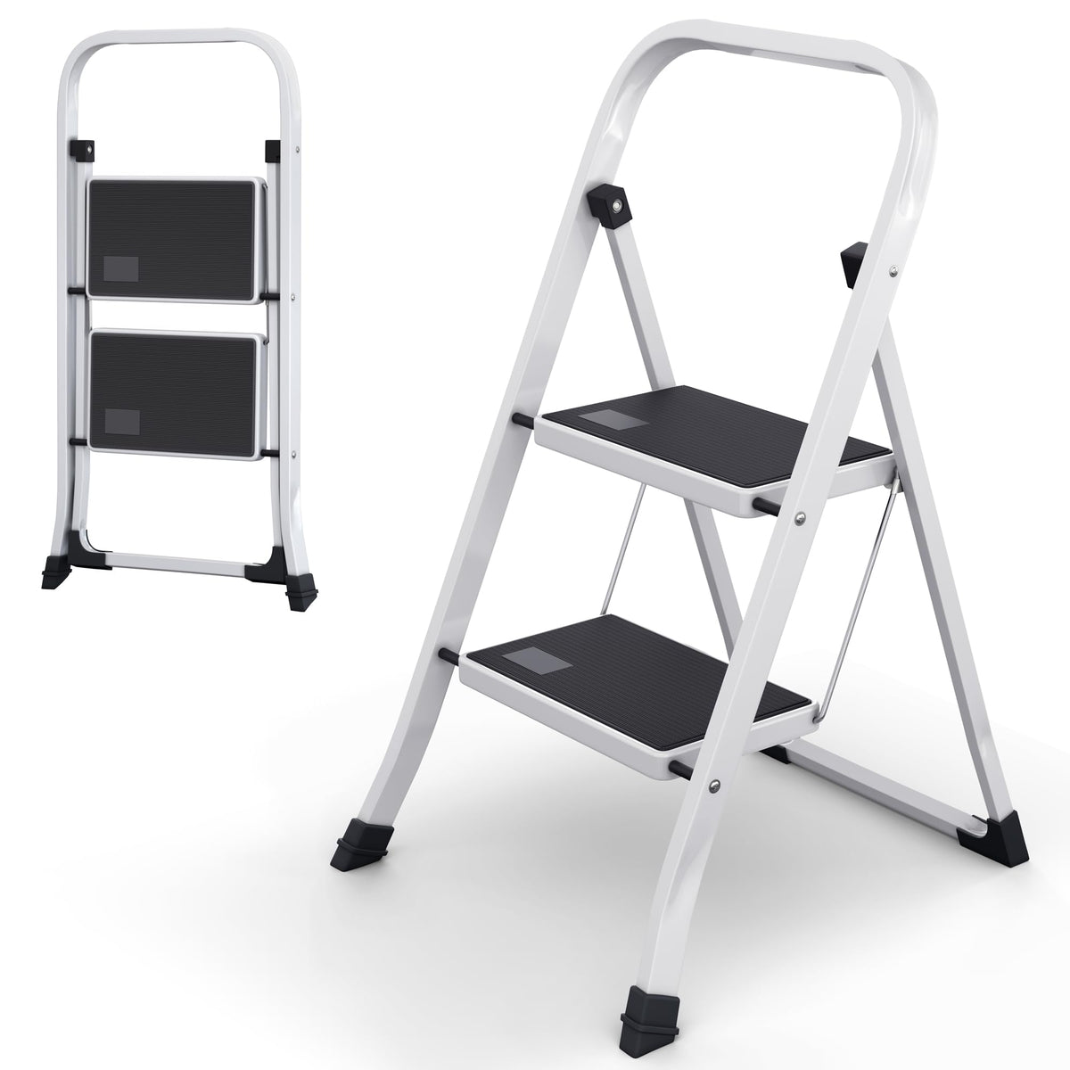 2-Step Folding Steel Ladder with Anti-Slip Platform H91816