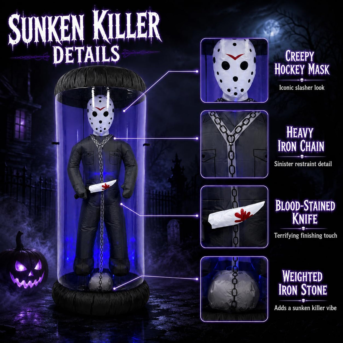 7.6FT Halloween Inflatable Outdoor Decoration with Blue LED Lights T62865