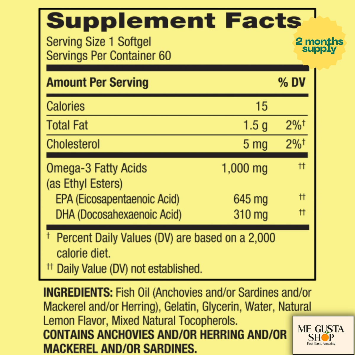 1000 mg Fish Oil Softgels 60 Count S869901