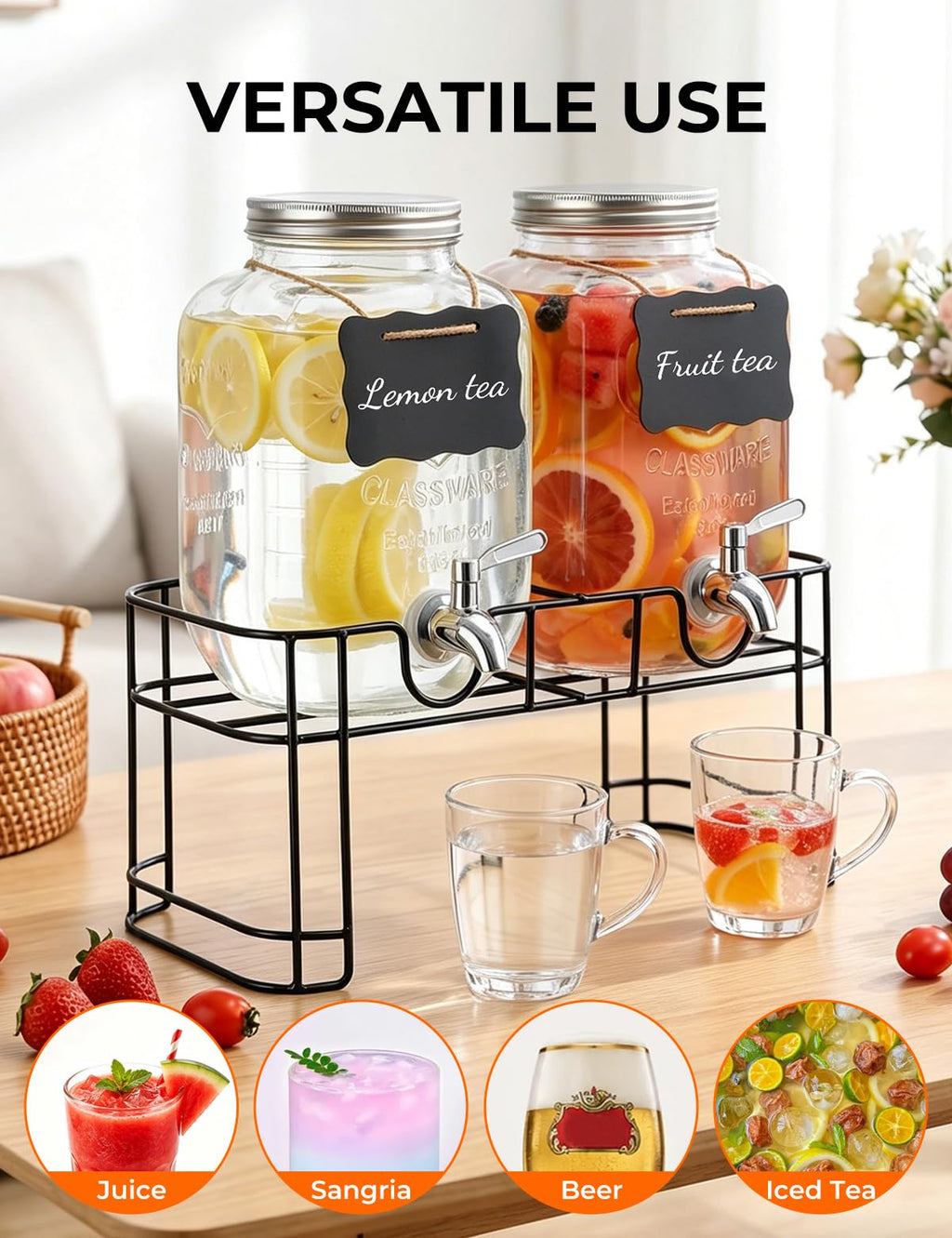 Glass Drink Dispensers 2 Pack with Stand V83443