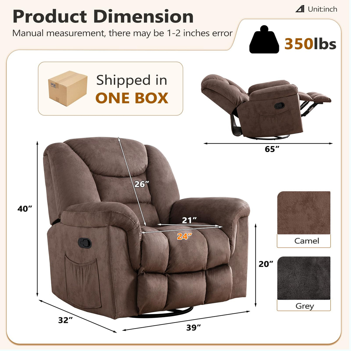 Oversized Manual Swivel Rocker Recliner Chair X976064