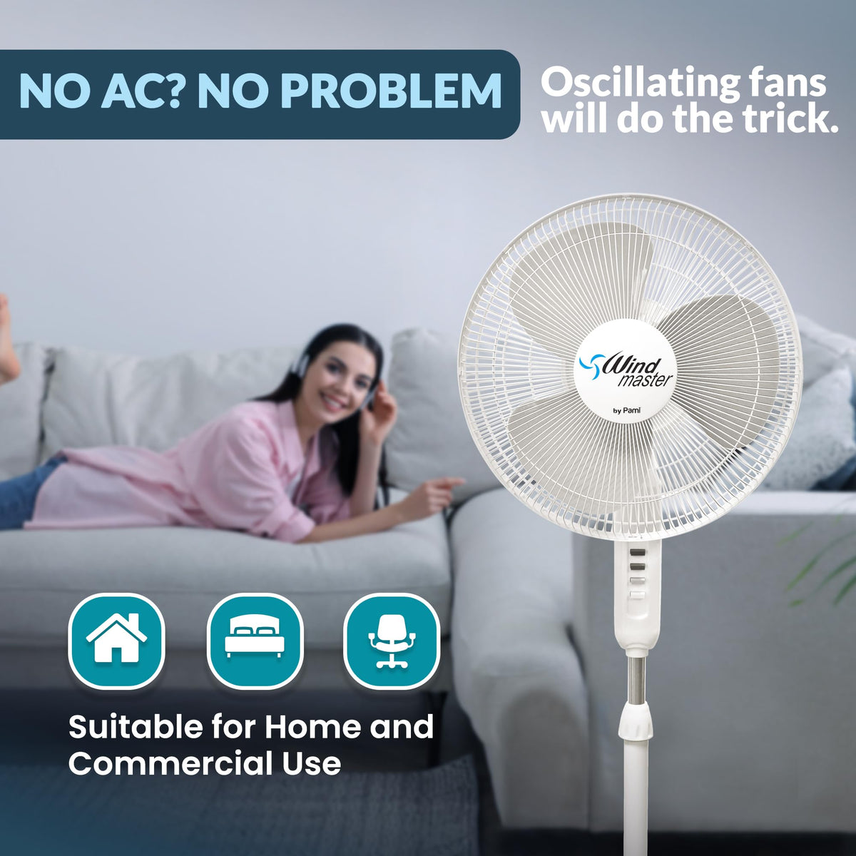 16 in Oscillating Pedestal Fan, 3 Speed, White C1945