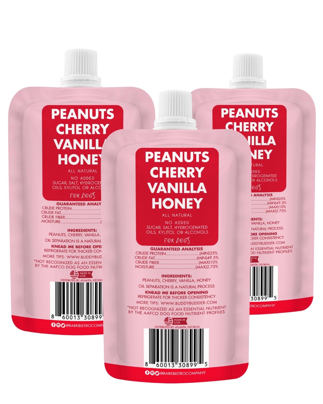 3pk Natural Dog Peanut Butter 4oz Pouches U557196