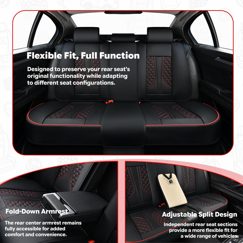 Black and Red Leather Car Seat Cover Set with Lumbar Support C138