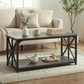 2-Tier Rectangular Coffee Table with Wooden Top and Metal Frame T594