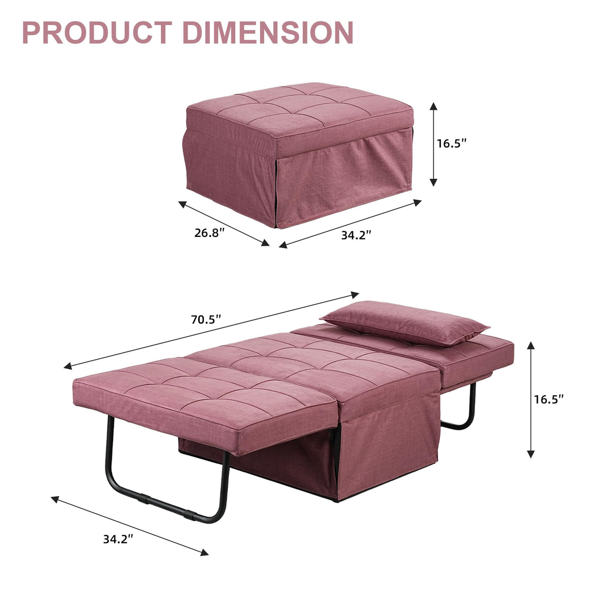 Pink Convertible Sofa Bed O8007