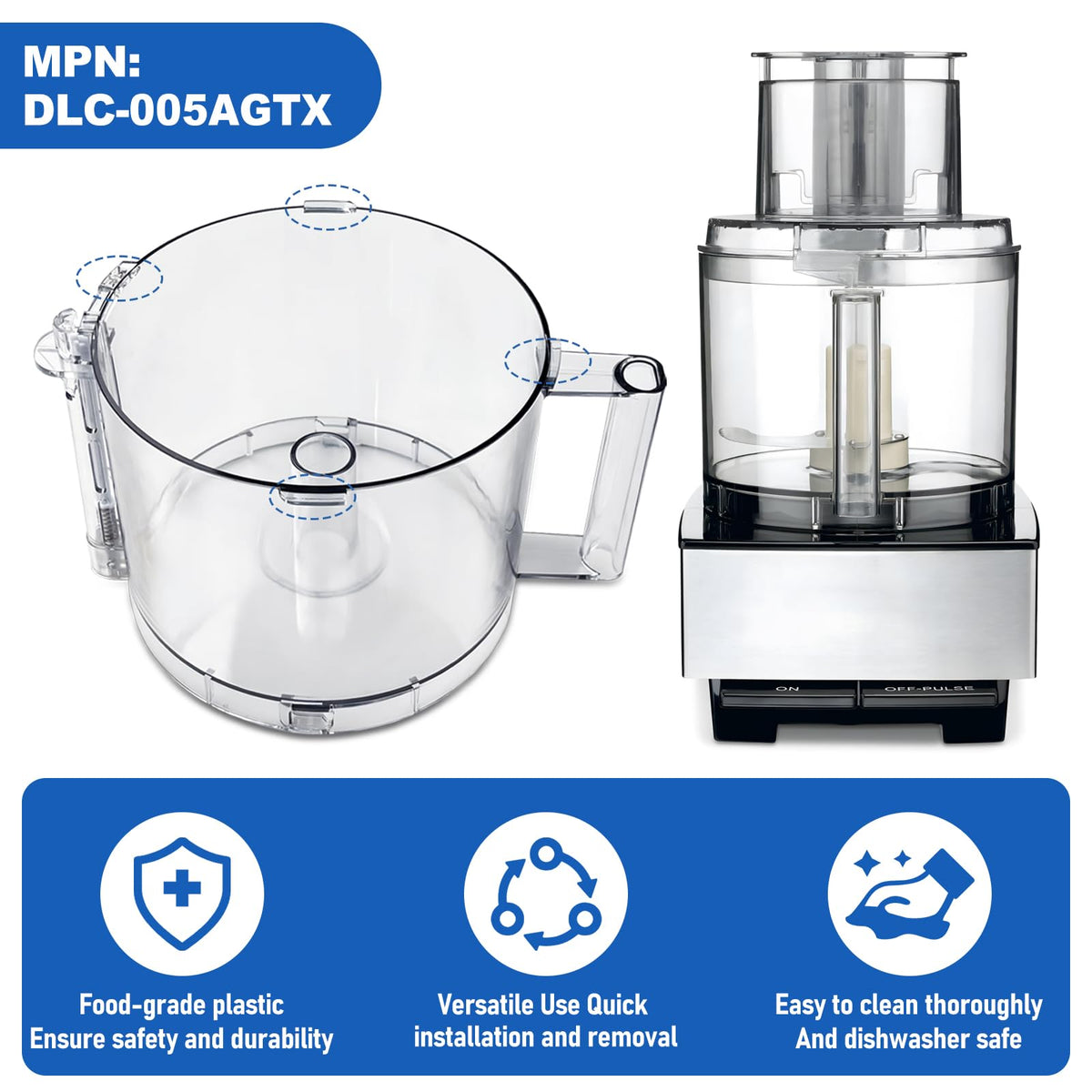 14-Cup Food Processor Working Bowl with 4 Locking Clips B38817